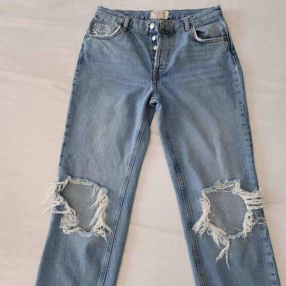 Free People Maggie Mid Rise Straight Leg Button Fly Distressed Jeans Size 27 - Picture 5 of 7